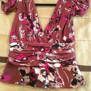 Karl Lagerfeld for Macy’s Wine Floral Blouse